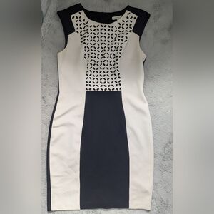 Sheath Dress – Black & White with Cutout Detail (Size 8)